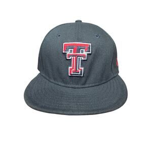 Texas Tech Red Raiders NCAA New Era‎ 59Fifty Fitted Hat Black Red Bred 7 1/4 GUC
